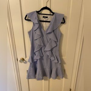 Blue and white striped ruffled dress size medium